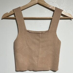 Shein Beige Ribbed Wide Strap Cropped Tank Top - Size M